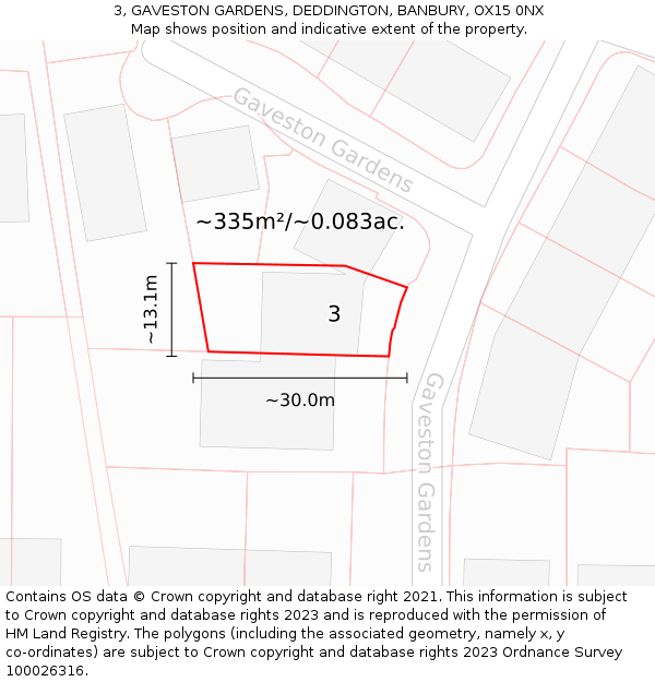 3, GAVESTON GARDENS, DEDDINGTON, BANBURY, OX15 0NX: Plot and title map
