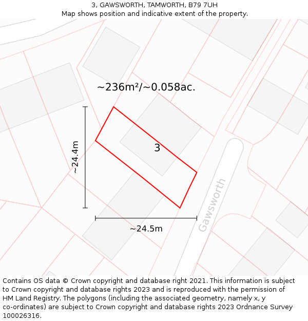 3, GAWSWORTH, TAMWORTH, B79 7UH: Plot and title map