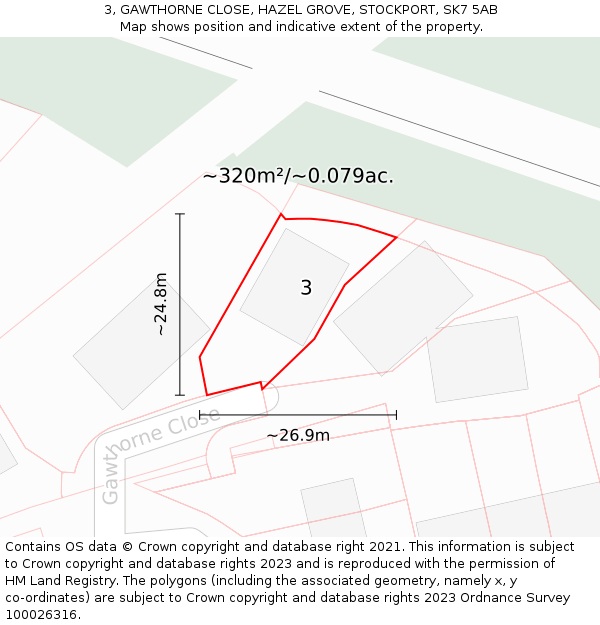 3, GAWTHORNE CLOSE, HAZEL GROVE, STOCKPORT, SK7 5AB: Plot and title map