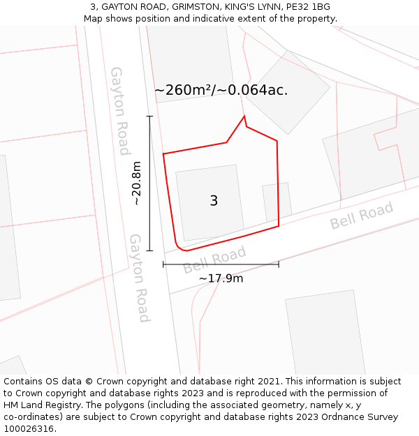 3, GAYTON ROAD, GRIMSTON, KING'S LYNN, PE32 1BG: Plot and title map