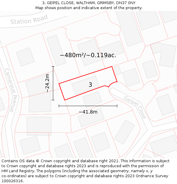 3, GEIPEL CLOSE, WALTHAM, GRIMSBY, DN37 0NY: Plot and title map