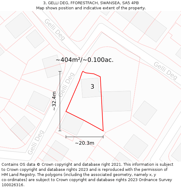 3, GELLI DEG, FFORESTFACH, SWANSEA, SA5 4PB: Plot and title map