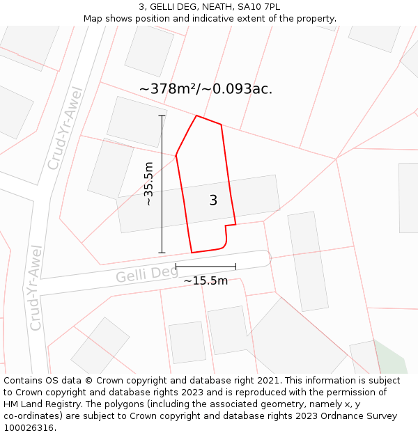 3, GELLI DEG, NEATH, SA10 7PL: Plot and title map