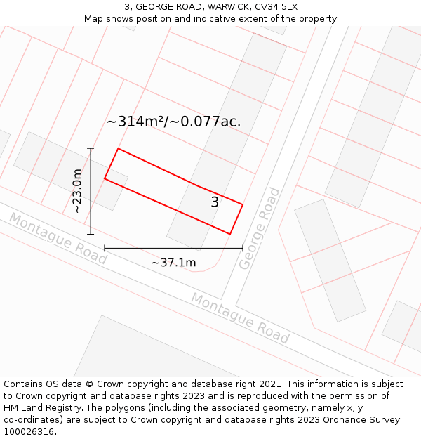 3, GEORGE ROAD, WARWICK, CV34 5LX: Plot and title map