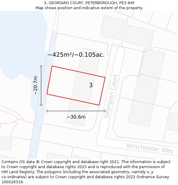 3, GEORGIAN COURT, PETERBOROUGH, PE3 6AF: Plot and title map