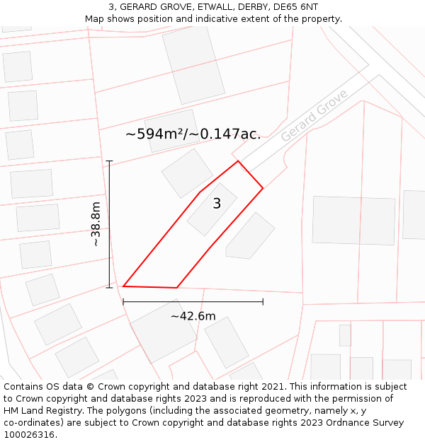 3, GERARD GROVE, ETWALL, DERBY, DE65 6NT: Plot and title map