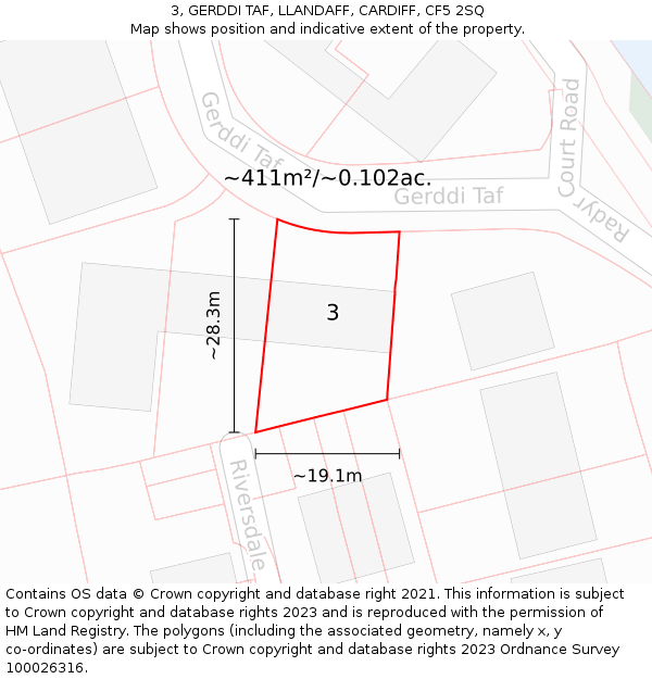 3, GERDDI TAF, LLANDAFF, CARDIFF, CF5 2SQ: Plot and title map