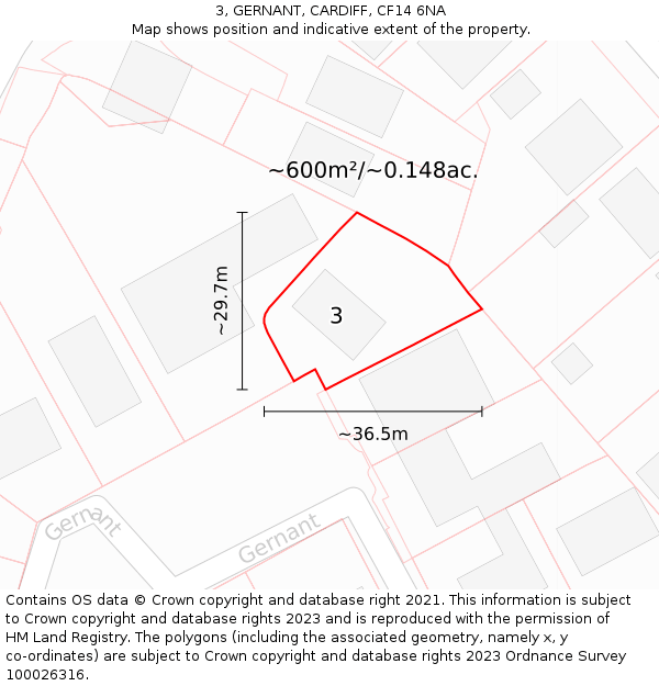 3, GERNANT, CARDIFF, CF14 6NA: Plot and title map