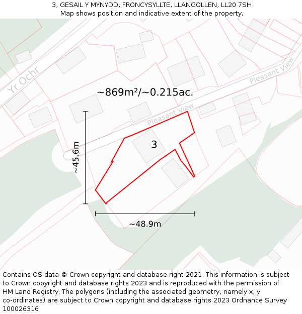 3, GESAIL Y MYNYDD, FRONCYSYLLTE, LLANGOLLEN, LL20 7SH: Plot and title map