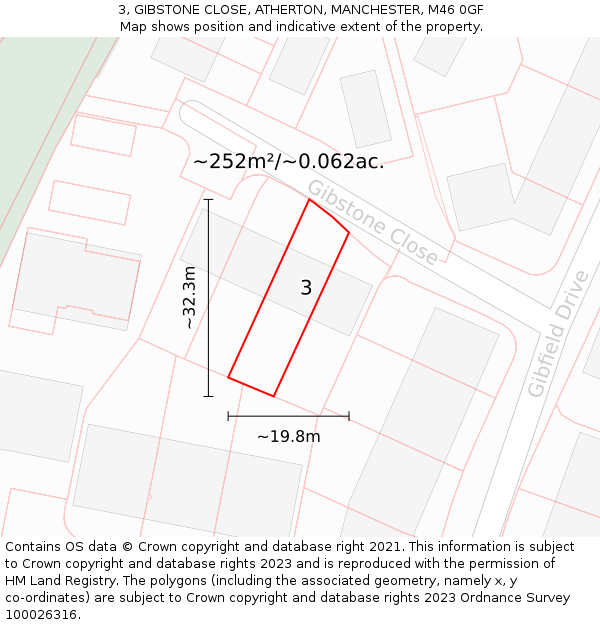 3, GIBSTONE CLOSE, ATHERTON, MANCHESTER, M46 0GF: Plot and title map