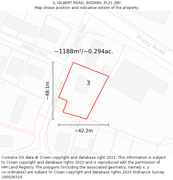 3, GILBERT ROAD, BODMIN, PL31 2BY: Plot and title map