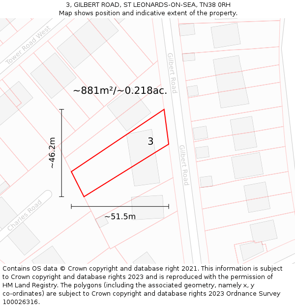 3, GILBERT ROAD, ST LEONARDS-ON-SEA, TN38 0RH: Plot and title map