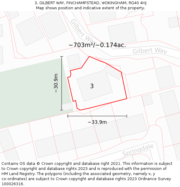 3, GILBERT WAY, FINCHAMPSTEAD, WOKINGHAM, RG40 4HJ: Plot and title map