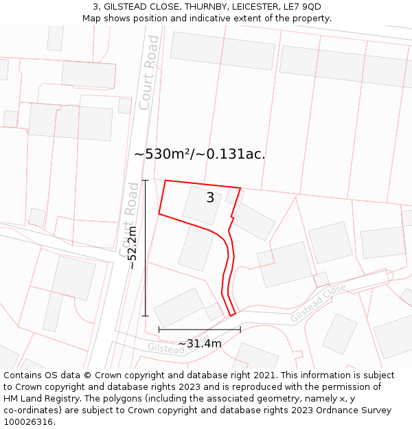 3, GILSTEAD CLOSE, THURNBY, LEICESTER, LE7 9QD: Plot and title map