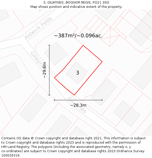 3, GILWYNES, BOGNOR REGIS, PO21 3SG: Plot and title map