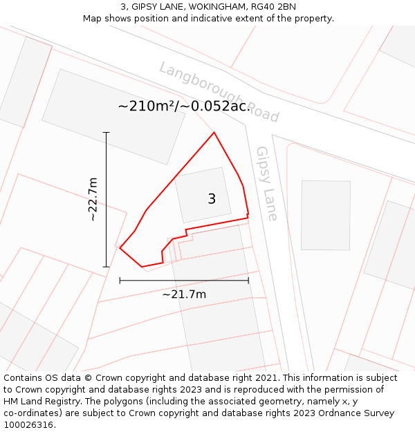 3, GIPSY LANE, WOKINGHAM, RG40 2BN: Plot and title map