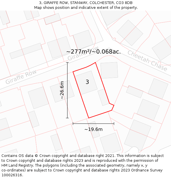 3, GIRAFFE ROW, STANWAY, COLCHESTER, CO3 8DB: Plot and title map