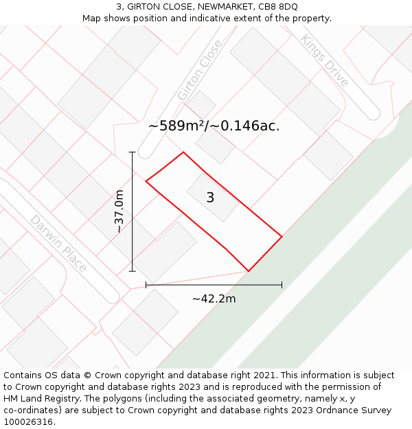 3, GIRTON CLOSE, NEWMARKET, CB8 8DQ: Plot and title map