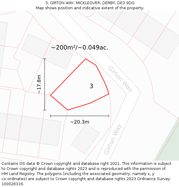 3, GIRTON WAY, MICKLEOVER, DERBY, DE3 9DG: Plot and title map