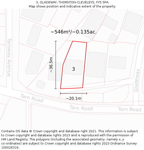 3, GLADEWAY, THORNTON-CLEVELEYS, FY5 5PA: Plot and title map