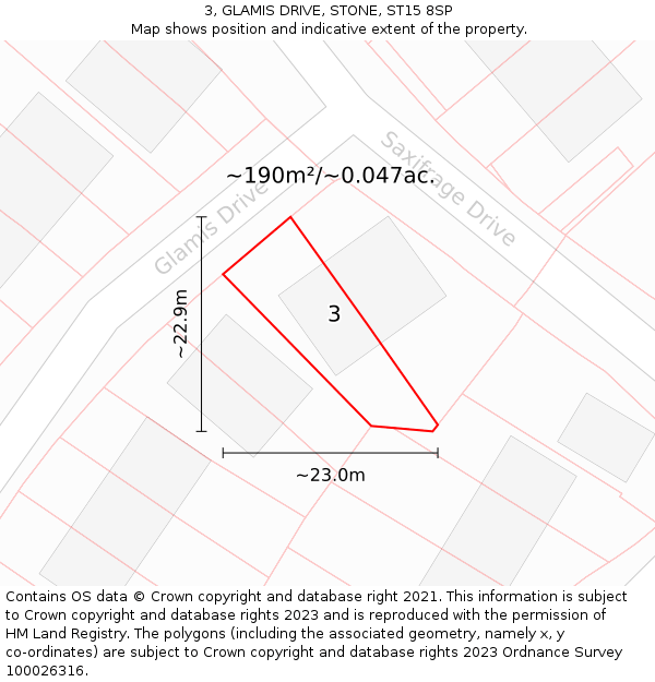 3, GLAMIS DRIVE, STONE, ST15 8SP: Plot and title map