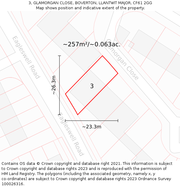 3, GLAMORGAN CLOSE, BOVERTON, LLANTWIT MAJOR, CF61 2GG: Plot and title map