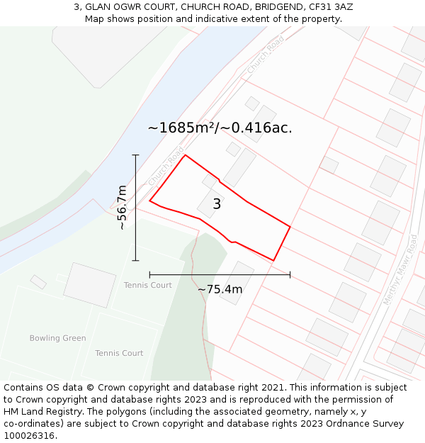 3, GLAN OGWR COURT, CHURCH ROAD, BRIDGEND, CF31 3AZ: Plot and title map