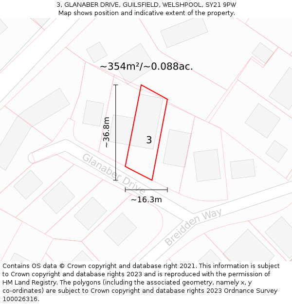 3, GLANABER DRIVE, GUILSFIELD, WELSHPOOL, SY21 9PW: Plot and title map