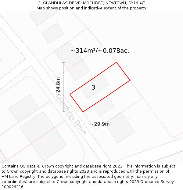 3, GLANDULAS DRIVE, MOCHDRE, NEWTOWN, SY16 4JB: Plot and title map