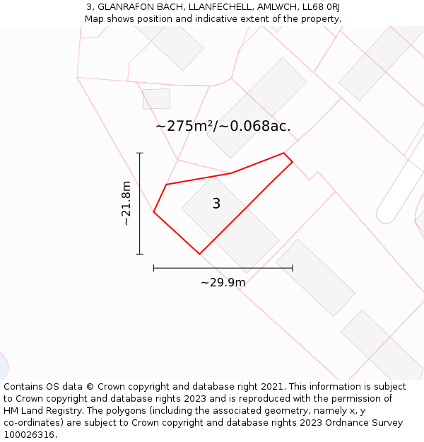 3, GLANRAFON BACH, LLANFECHELL, AMLWCH, LL68 0RJ: Plot and title map
