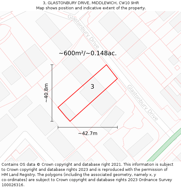 3, GLASTONBURY DRIVE, MIDDLEWICH, CW10 9HR: Plot and title map