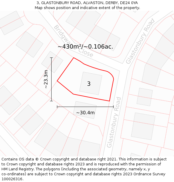 3, GLASTONBURY ROAD, ALVASTON, DERBY, DE24 0YA: Plot and title map