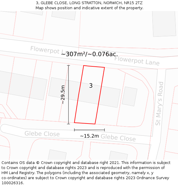 3, GLEBE CLOSE, LONG STRATTON, NORWICH, NR15 2TZ: Plot and title map
