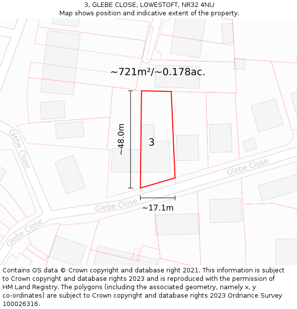 3, GLEBE CLOSE, LOWESTOFT, NR32 4NU: Plot and title map