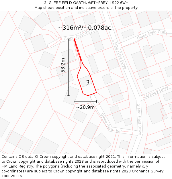 3, GLEBE FIELD GARTH, WETHERBY, LS22 6WH: Plot and title map