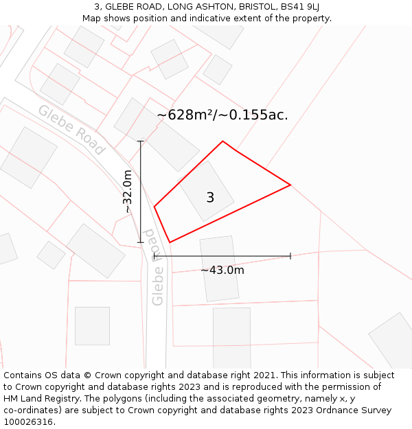 3, GLEBE ROAD, LONG ASHTON, BRISTOL, BS41 9LJ: Plot and title map