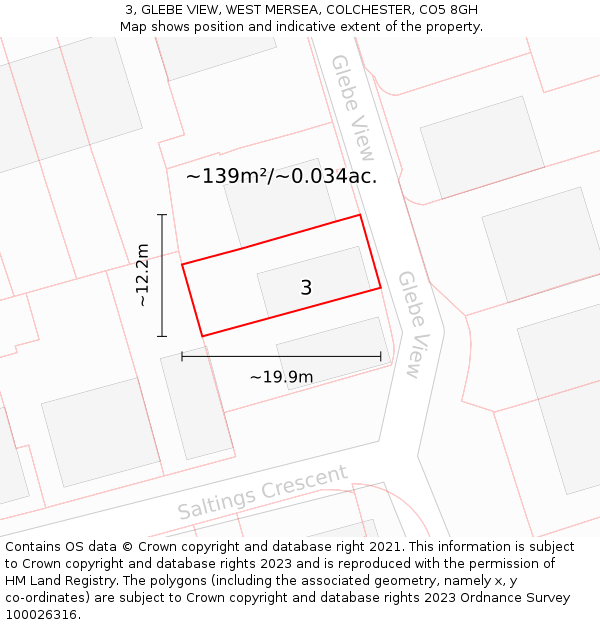 3, GLEBE VIEW, WEST MERSEA, COLCHESTER, CO5 8GH: Plot and title map
