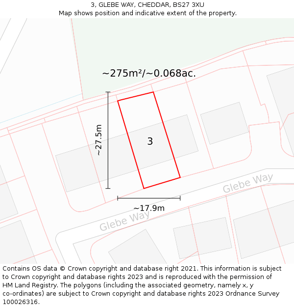 3, GLEBE WAY, CHEDDAR, BS27 3XU: Plot and title map