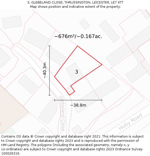 3, GLEBELAND CLOSE, THRUSSINGTON, LEICESTER, LE7 4TT: Plot and title map