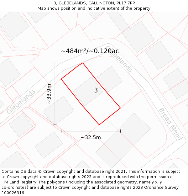 3, GLEBELANDS, CALLINGTON, PL17 7PP: Plot and title map