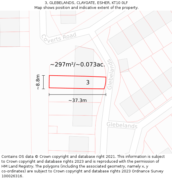 3, GLEBELANDS, CLAYGATE, ESHER, KT10 0LF: Plot and title map