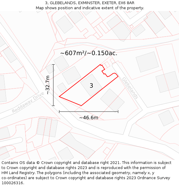 3, GLEBELANDS, EXMINSTER, EXETER, EX6 8AR: Plot and title map