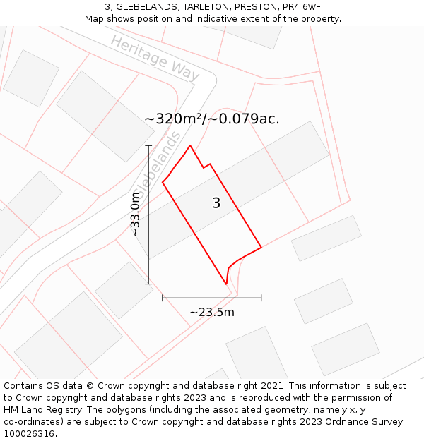 3, GLEBELANDS, TARLETON, PRESTON, PR4 6WF: Plot and title map