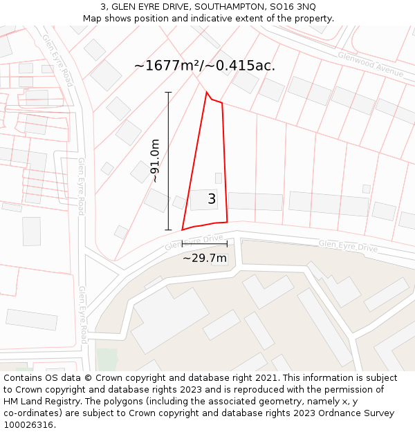 3, GLEN EYRE DRIVE, SOUTHAMPTON, SO16 3NQ: Plot and title map