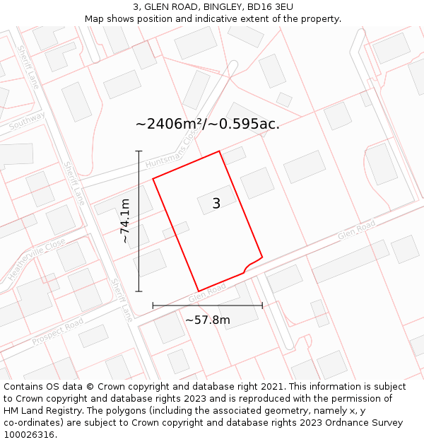 3, GLEN ROAD, BINGLEY, BD16 3EU: Plot and title map