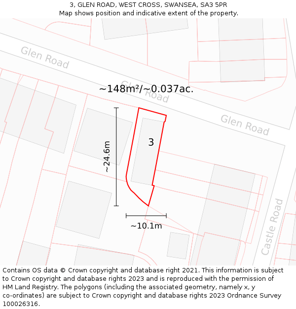 3, GLEN ROAD, WEST CROSS, SWANSEA, SA3 5PR: Plot and title map