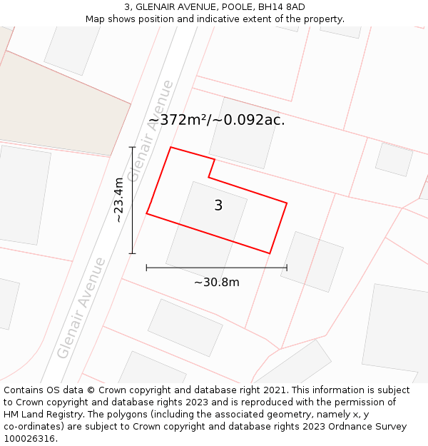 3, GLENAIR AVENUE, POOLE, BH14 8AD: Plot and title map