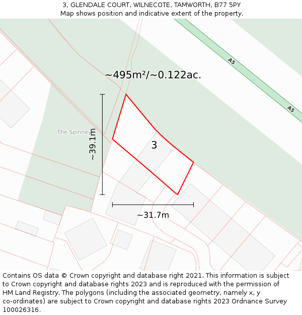 3, GLENDALE COURT, WILNECOTE, TAMWORTH, B77 5PY: Plot and title map