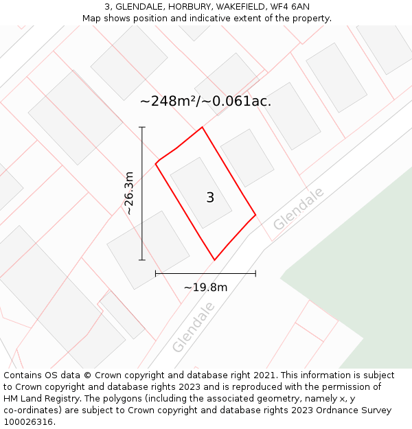 3, GLENDALE, HORBURY, WAKEFIELD, WF4 6AN: Plot and title map