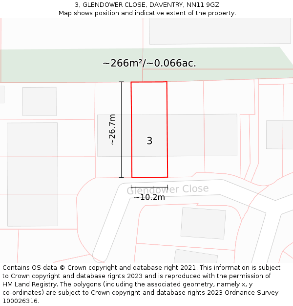 3, GLENDOWER CLOSE, DAVENTRY, NN11 9GZ: Plot and title map